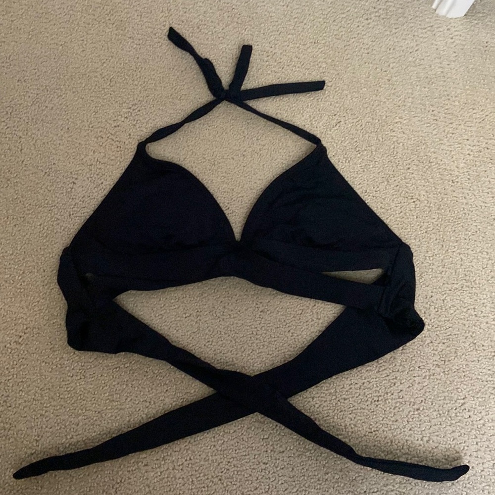 black padded bikini top. open slits in the bottom. wrap around top